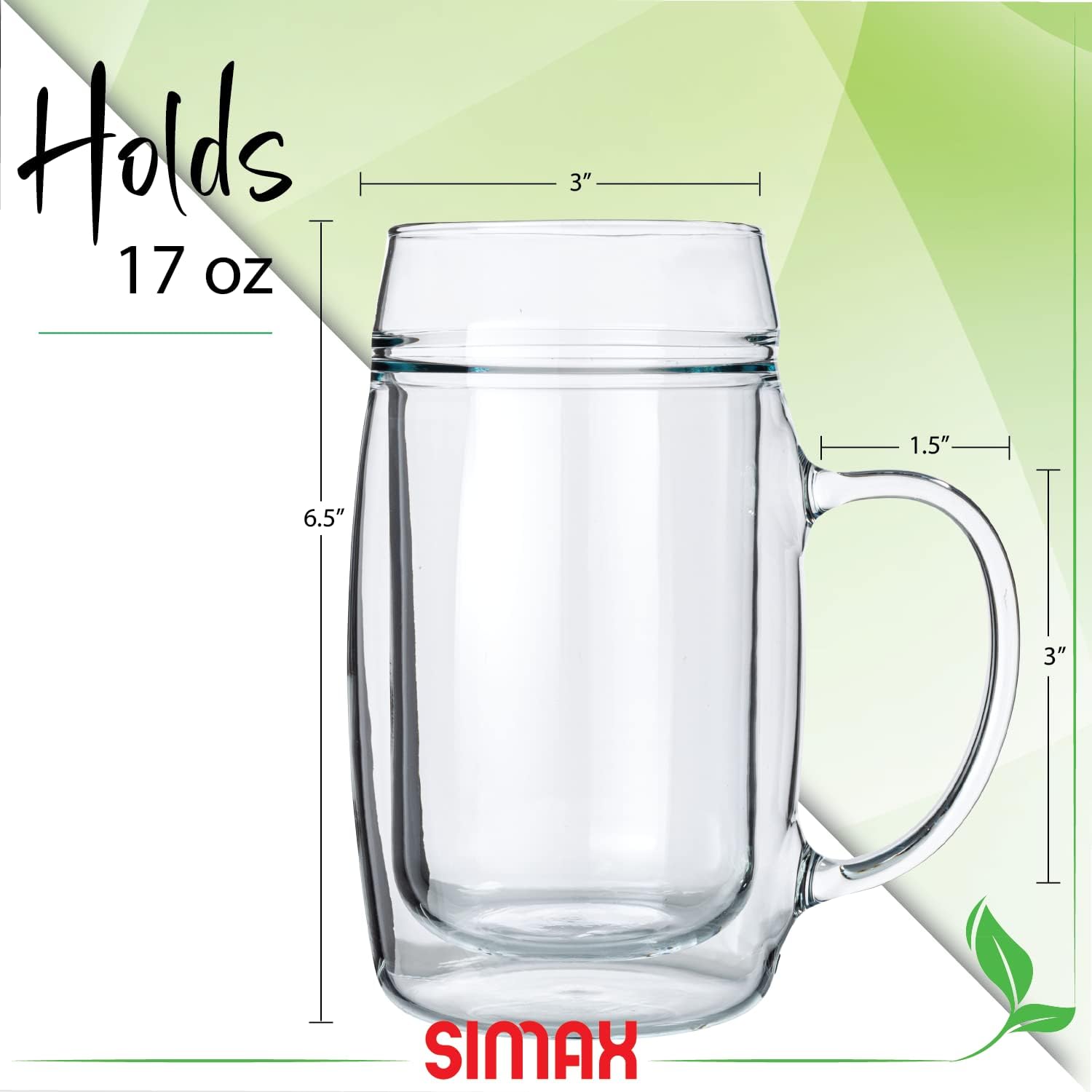 SIMAX Double Walled Insulated Beer Glasses - Freezable, 17 Oz, Men's Frozen Beer Mugs with Handles (1)