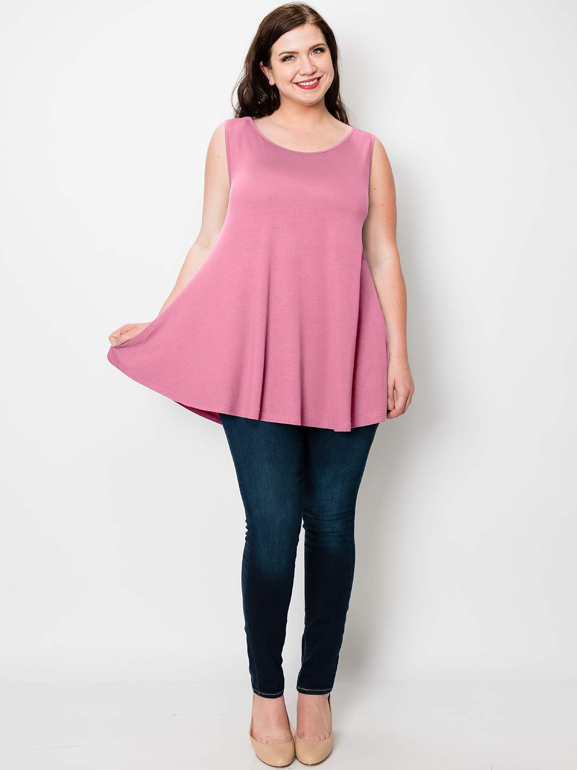 Lock and Love Women Solid Short Sleeve/Sleeveless Tunic for Leggings Swing Tunic Flare Tank Tops S-5XL Plus Size Made in USA