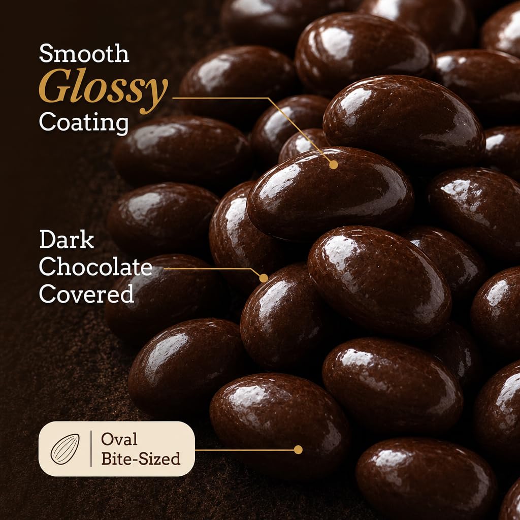 Gourmet Dark Chocolate Covered Almonds by Its Delish, 1 lb Bulk Bag | Almond Nuts Dipped Chocolates Healthy Candy Snacks | Dairy Free, Vegan, Kosher