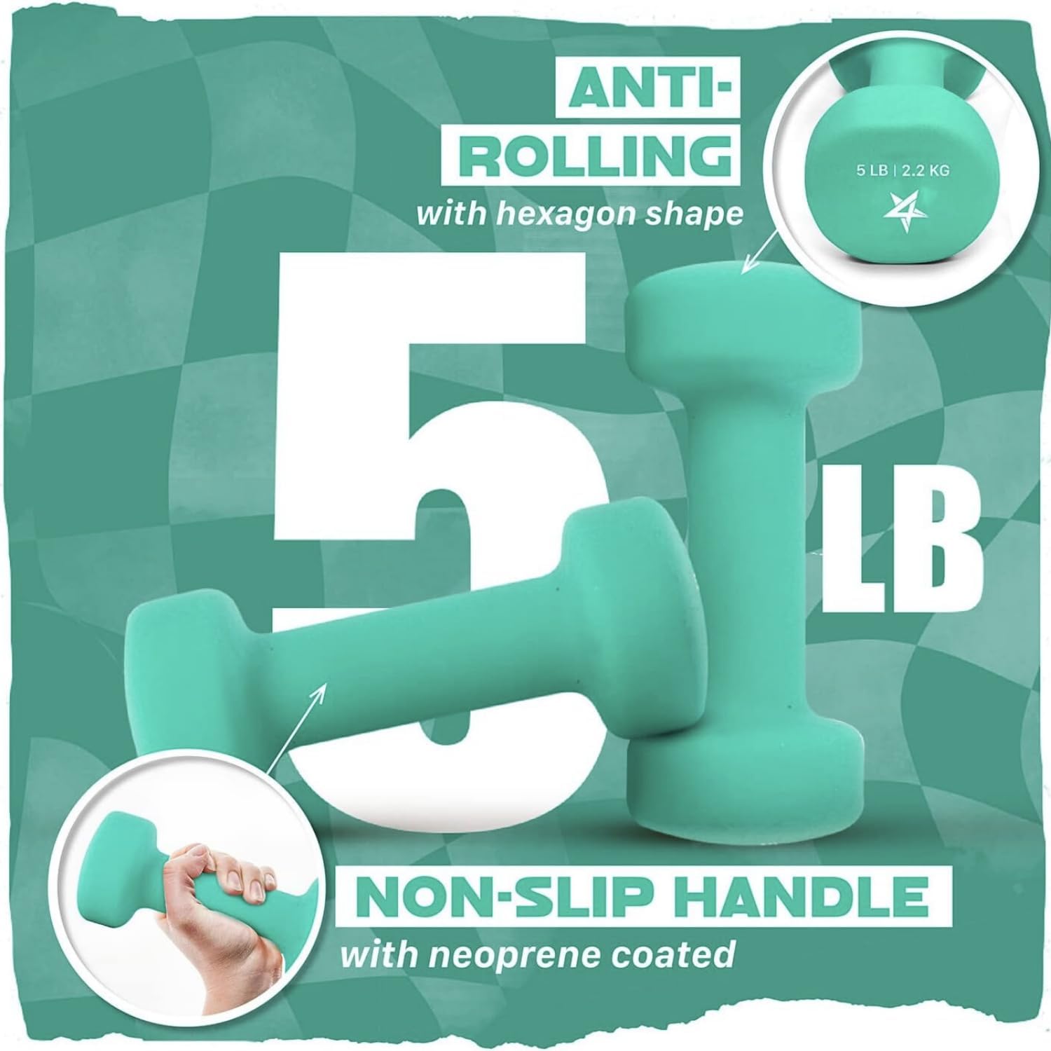 Yes4All Neoprene Coated Dumbbell Hand Weight Sets of 2 - Multiple Weight Options with 15 Colors, Anti-roll, Anti-Slip, Hexagon Shape