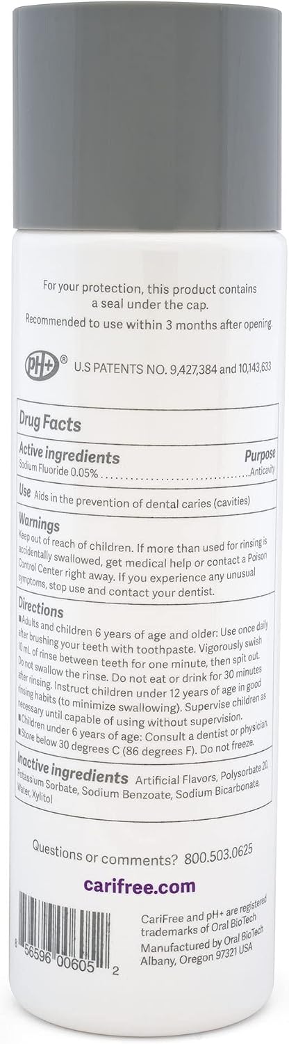 CariFree Maintenance Rinse Fluoride Mouthwash, Mint, Alcohol-Free, 16 oz | Anti-cavity fluoride & xylitol rinse; neutralizes pH, prevents decay, freshens breath; dentist recommended, alcohol-free.