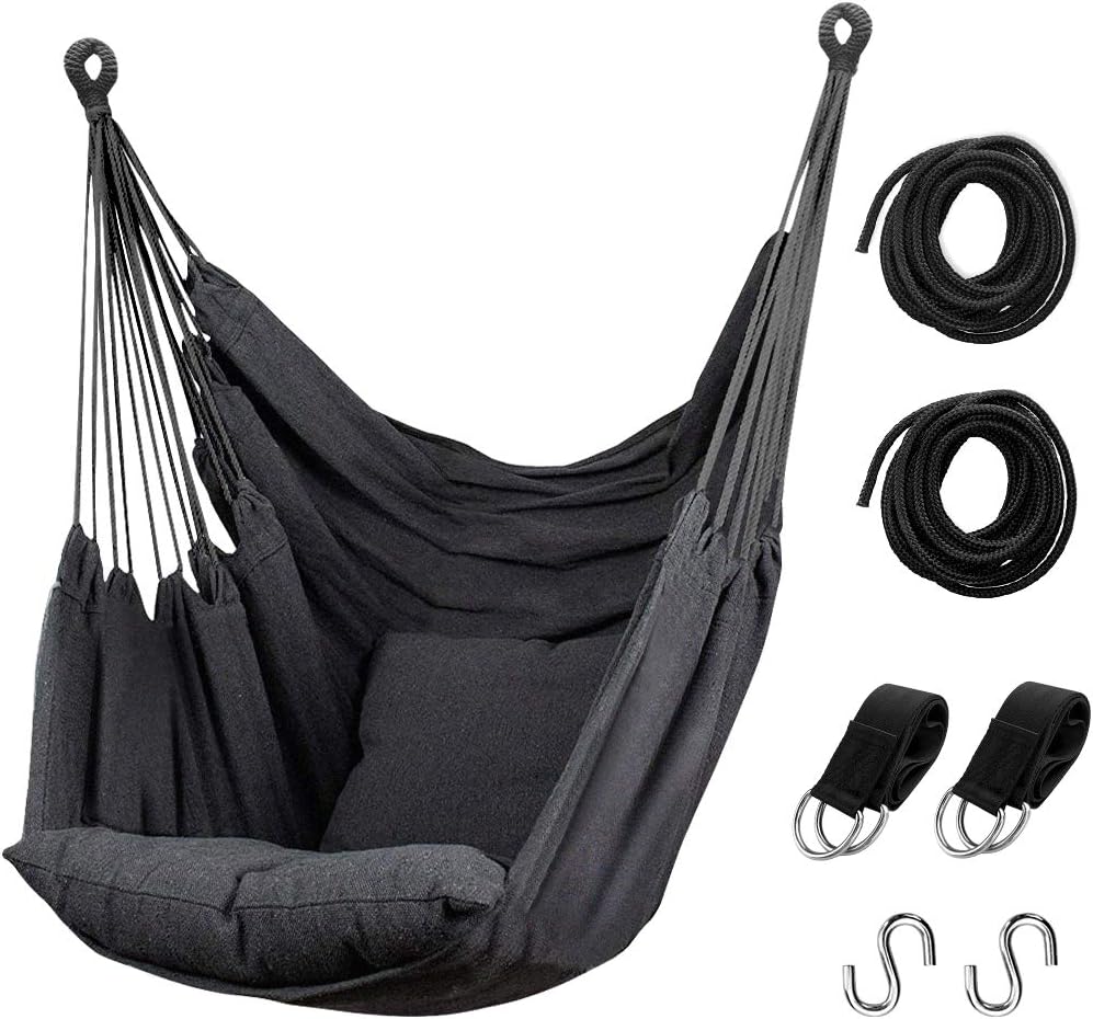 Hommtina Hammock Chair Hanging Rope Swing, Max 300 Lbs Hanging Chair with Pocket & Durability Perfect for Outdoor, Home, Bedroom, Patio