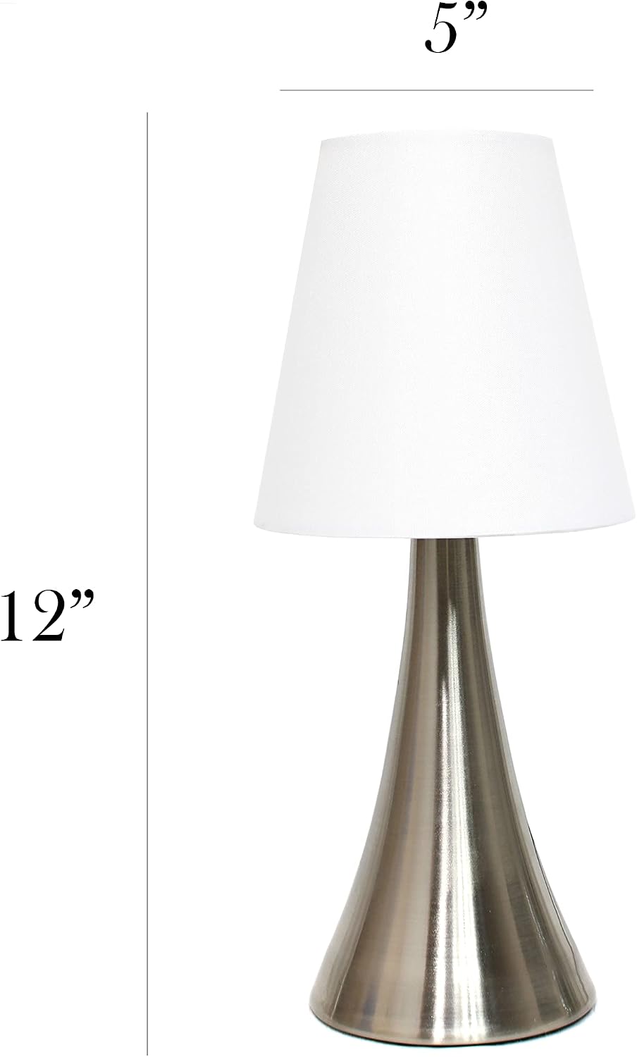 Simple Designs LT2014-WHT-2PK Valencia Brushed Nickel Mini Touch Table Lamps with Fabric Shades, White (Pack of 2)