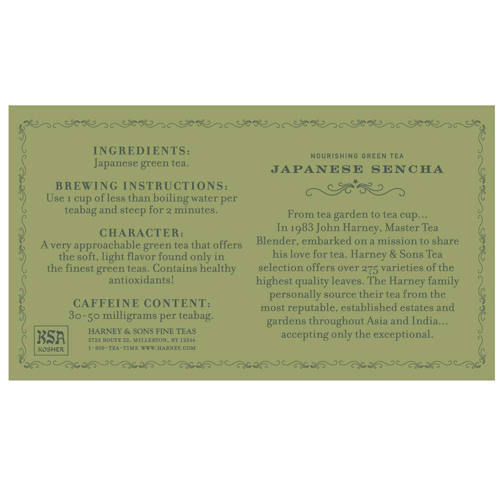 Harney & Sons Japanese Sencha Green Tea, 50 Tea Bags | Japanese Sencha green tea with a light, delicate flavor. Contains caffeine.
