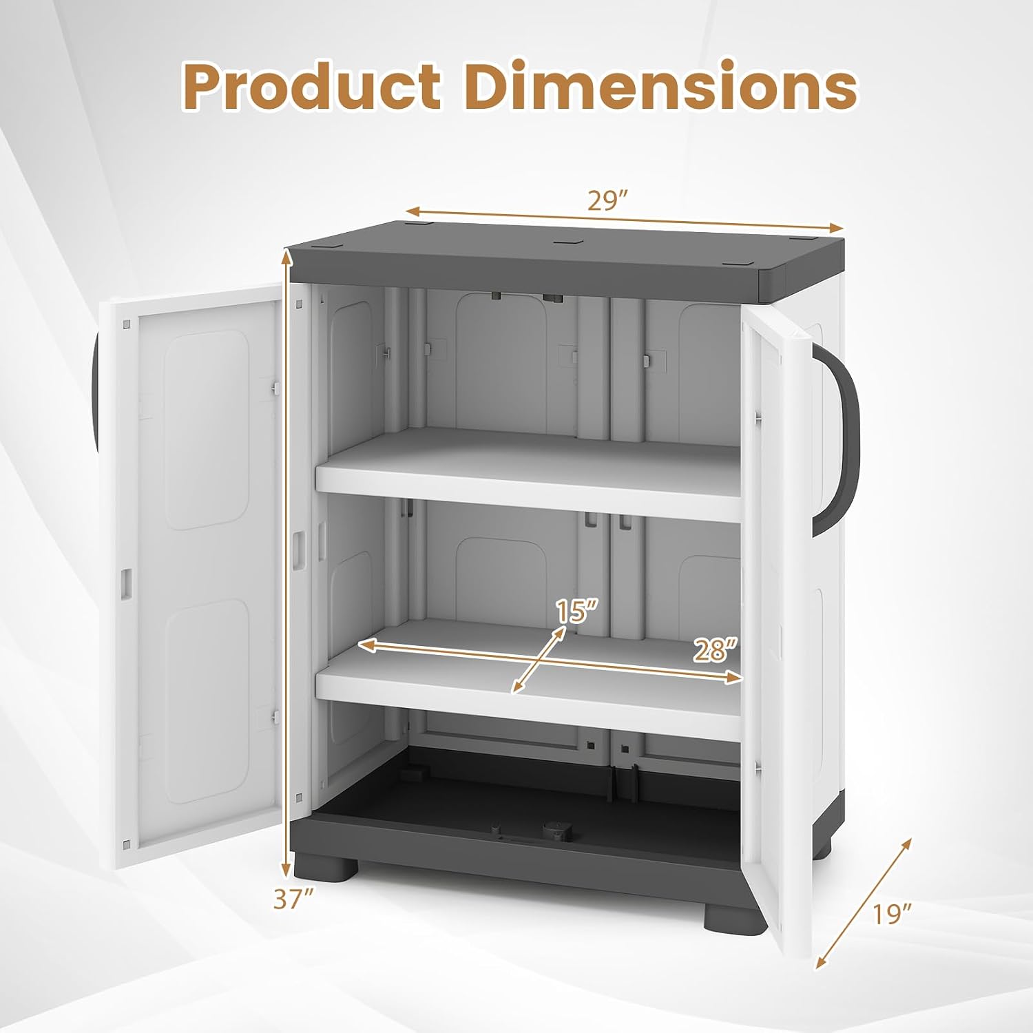 GIANTEX Storage Cabinet with 2 Doors and Adjustable Shelves, Modern Plastic Base Garage Organizer, Floor Sideboard for Kitchen, Dining Room, Bathroom (Wide-29"x19"x37",White+Brown)