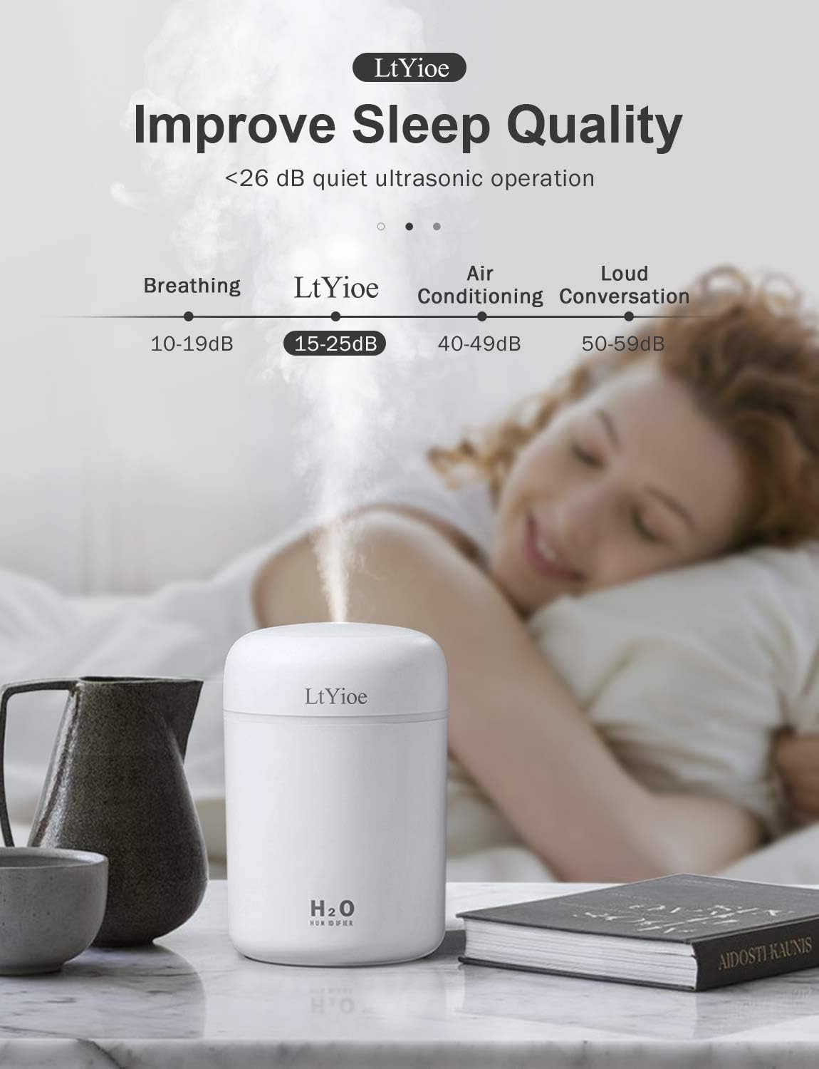 LtYioe Colorful Cool Mini Humidifier, USB Personal Desktop Humidifier for Car, Office Room, Bedroom, etc. Auto Shut-Off, 2 Mist Modes