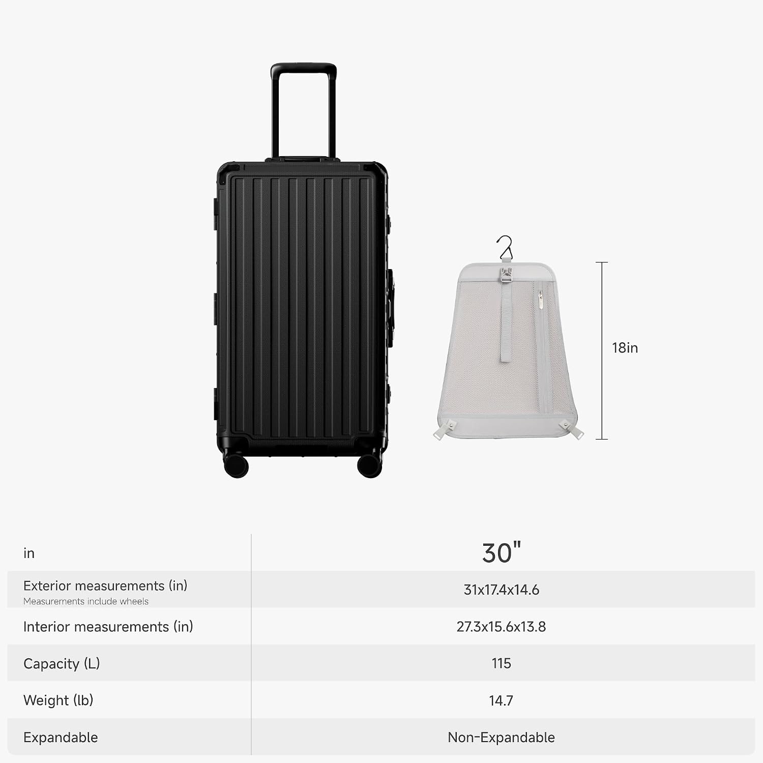 LUGGEX Front Opening Zipperless Carry On Suitcase, Black, 21" | Carry On Luggage, Front Opening, Airline Approved, TSA Lock, 8 Spinner Wheels, 36L Capacity, HUP-Pro Hard Shell, ZX-Core