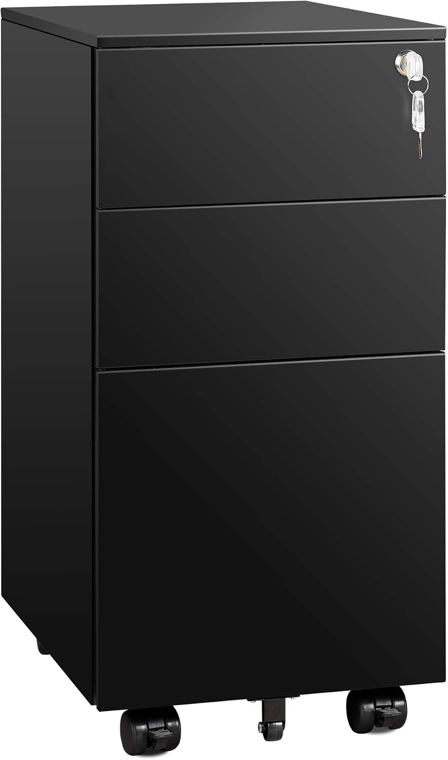 DEVAISE 3 Drawer Mobile File Cabinet with Lock, Under Desk Metal Filing Cabinet for Home Office/Legal/Letter/A4 File, Fully Assembled Except Wheels, Black