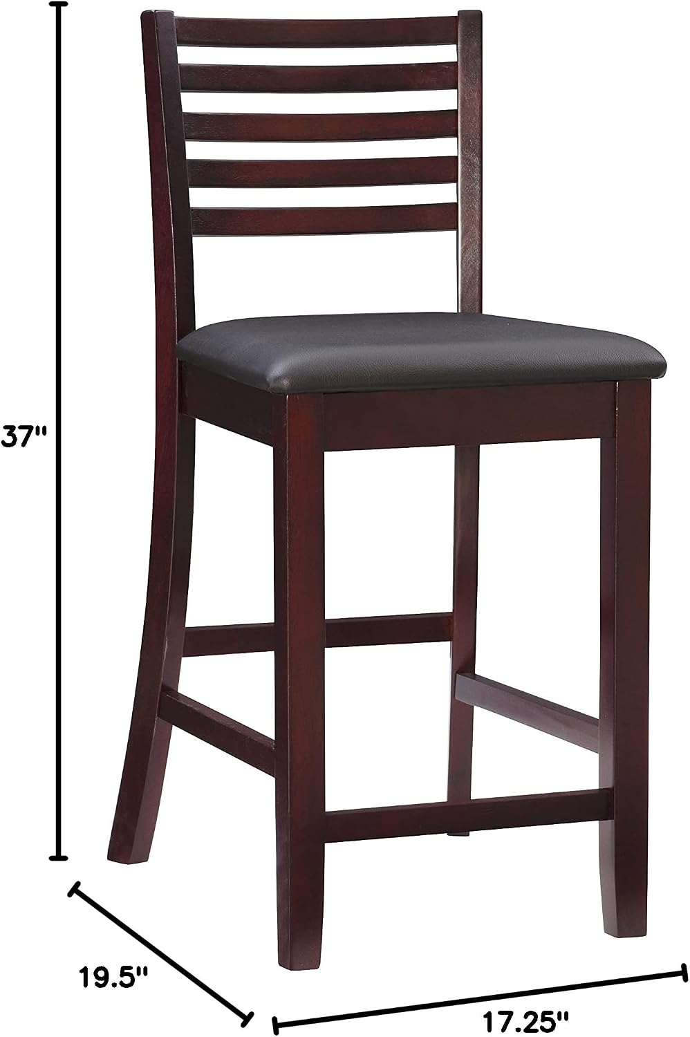 Linon Triena Collection Ladder Counter 24 Stool, 17"W x 20"D x 37"H, Espresso