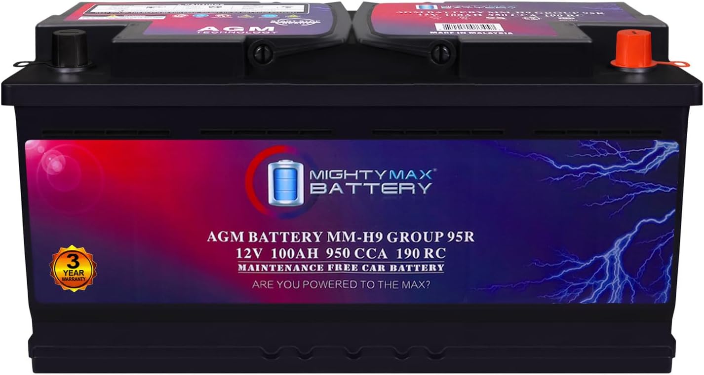 Mighty Max Battery MM-H8 Start and Stop Car BCI Group 49 12V 95Ah, 160RC, 900 CCA Rechargeable AGM Car Battery
