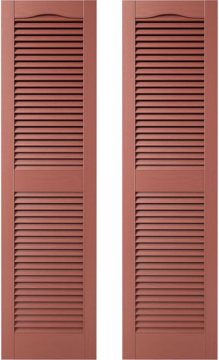 Ekena Millwork 14.5 in. W x 48 in. H Builders Edge, Standard Cathedral Top Center Mullion, Open Louver Shutters, Includes Matching Installation Spikes (Per Pair), 002 - Black