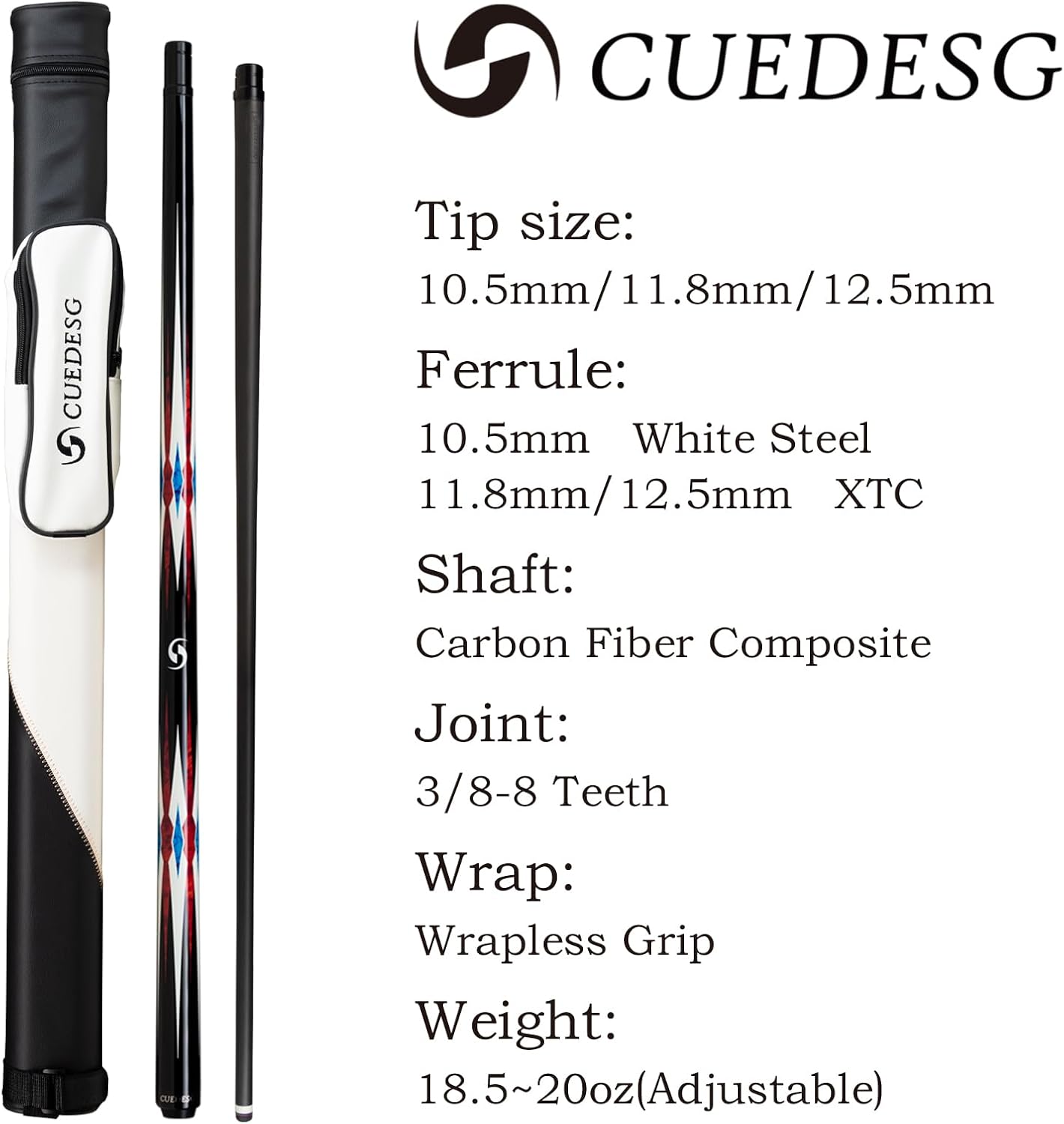 Carbon Fiber Pool Cue Stick 10.5mm/11.8mm/12.5mm,Low Deflection Pool Stick,Professional Cue Stick with Case