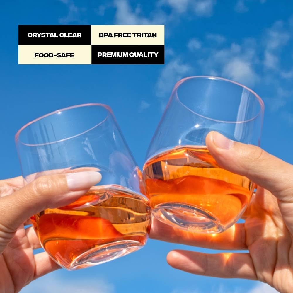 GOVINO Unbreakable Plastic Wine Glasses - Stemless Shatterproof Tritan Glassware, Fancy Cups That Look Like Glass, 12oz, Set of 4