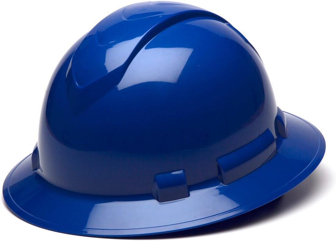 Pyramex Ridgeline Full Brim Hard Hat 4 Point Ratchet White | Full-brim sun & rain protection, HDPE shell, Ratchet suspension, Construction & utility, ANSI Z89.1 Type I Class C/G/E