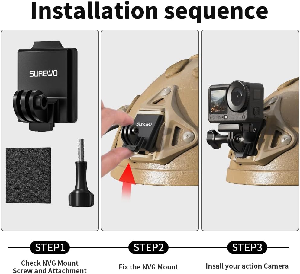 Aluminum NVG Helmet Mount, Tactical Helmet NVG Mount Compatible with GoPro Hero 13/12/11/10/9/8, DJI Osmo Action 6/5 Pro/4/3, Nano, Insta360