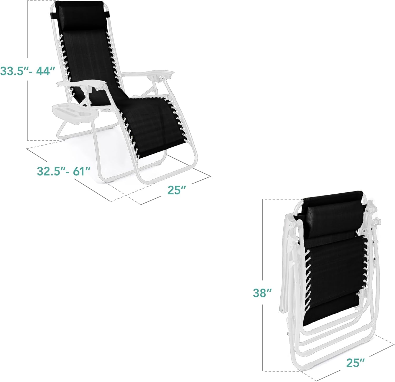 Best Choice Products Set of 2 Adjustable Steel Mesh Zero Gravity Lounge Chair Recliners w/Pillows and Cup Holder Trays - Light Blue