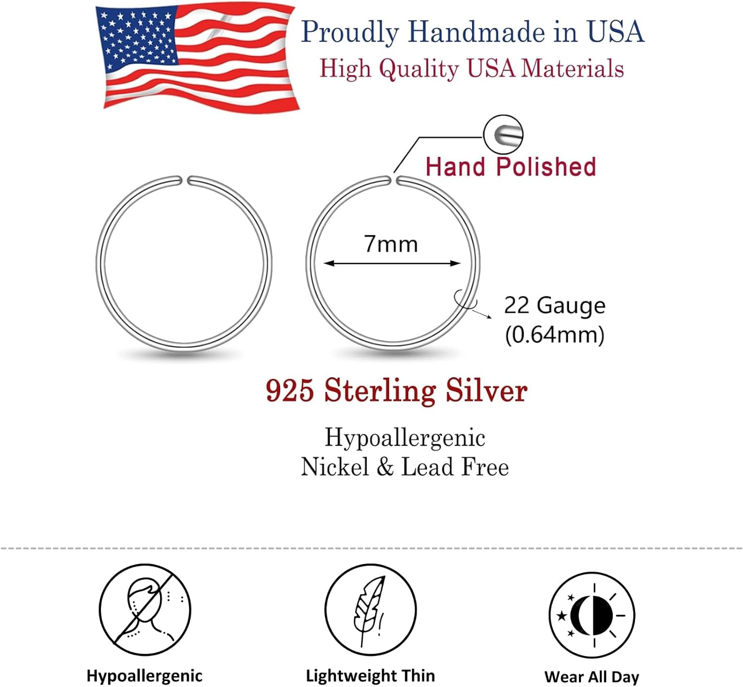 Small Gold or Sterling Silver Huggie Hoop Earrings for Women Cartilage Nose Helix Tragus