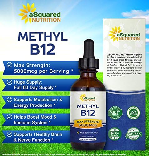 aSquared Nutrition Vitamin B12 Sublingual Liquid Drops - 5000 MCG Supplement with Methylcobalamin (Methyl B-12) - Max Absorption B 12 to Increase