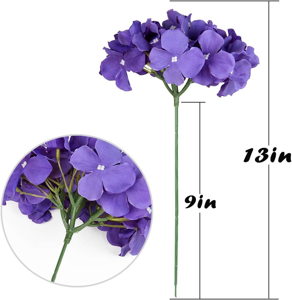Silk Hydrangea Heads Artificial Flowers Heads with Stems for Home Wedding Decor,Pack of 10 (White)