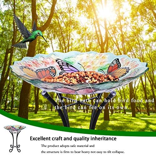 VCUTEKA Glass Bird Bath Outdoor with Metal Stand, Bird Feeder Garden Decor