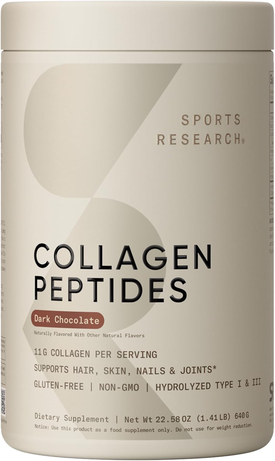 Sports Research® Collagen Peptides Protein Powder 16oz (Unflavored) | 11g Grass-Fed Collagen per Scoop · Hair, Skin & Joint Support · Easy to Mix in Coffee & Shakes - 41 Servings