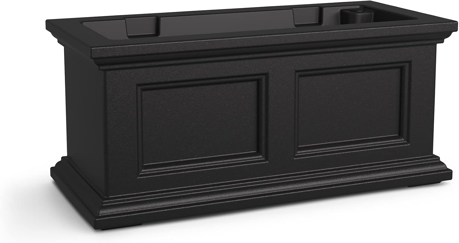 Mayne Fairfield 48in Self-Watering Rectangular Window Box Planter, Black | Self-watering, All season, Fade resistant, Mounting brackets included, Built-in overflow, 15-year warranty