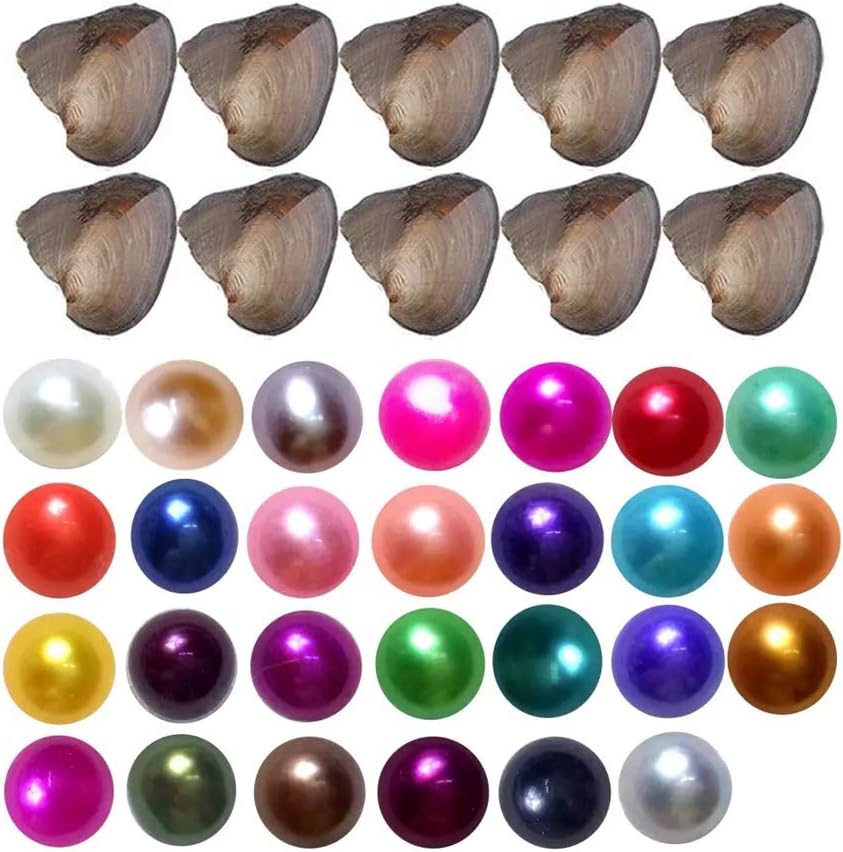 30PCS Freshwater Pearl Oyster Cultured Love Wish Round Pearls Various Shining Meaningful Color, Oysters with Pearls Inside (6-8mm, 30 Pcs/lot)