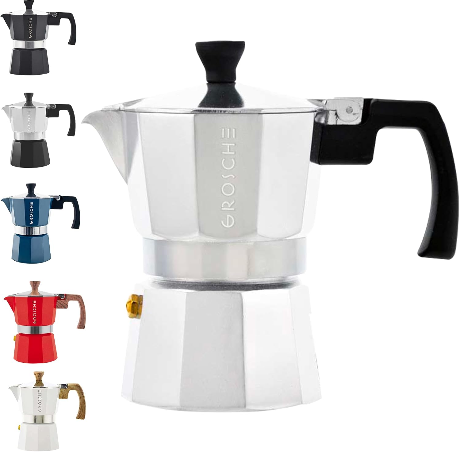 GROSCHE Milano Moka Pot | 9 Espresso Cup - 15.2 oz | Stovetop Espresso Percolator & Coffee Maker – Portable, Ideal for Home and Camping | Cuban Coffee Maker And Italian Moka Pot For Stovetop Espresso; For Gas, Electric, And Propane Stoves With A Soft-Tou…