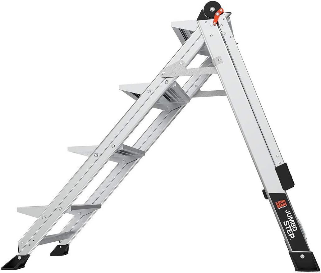 Little Giant Jumbo Step 3-Step Foldable 2.2 ft Aluminum Stool, 11903 | Foldable Aluminum Step Stool, Extra-Wide Stair-Like Treads, Rotating Handrail, Tool Tray, 375 lbs. Weight Capacity