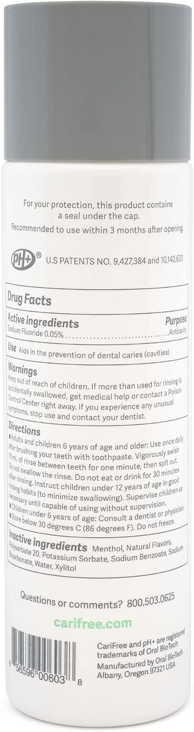 CariFree Maintenance Rinse Fluoride Mouthwash, Mint, Alcohol-Free, 16 oz | Anti-cavity fluoride & xylitol rinse; neutralizes pH, prevents decay, freshens breath; dentist recommended, alcohol-free.