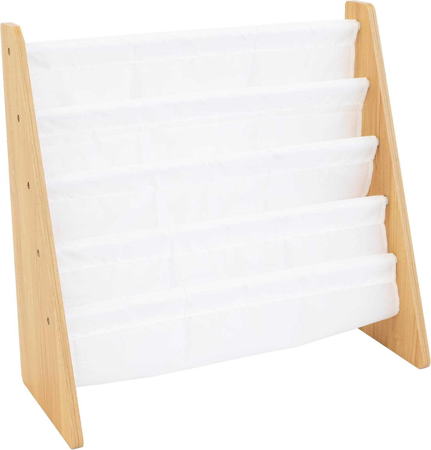 Humble Crew Kids Bookshelf, Montessori Front Facing Toddler Bookcase 4 Tier | Book display rack and reading nook organizer, nylon pockets show covers face out, compact for any playroom or bedroom space