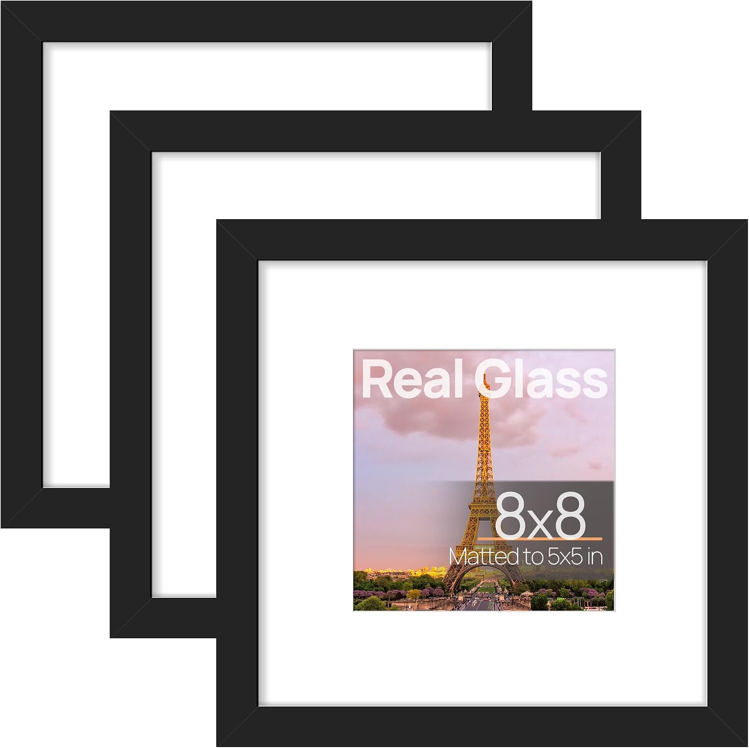 upsimples 12x12 Picture Frame, Gallery Glass Poster Frames Set of 3, Black