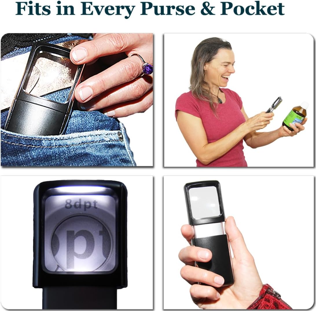 Small-Magnifying-Glass with LED-Light 3X Lighted-Pocket EasY Magnifier -Hand Held Lighted Magnify Glasses for Close Work Reading Books Pill Bottles