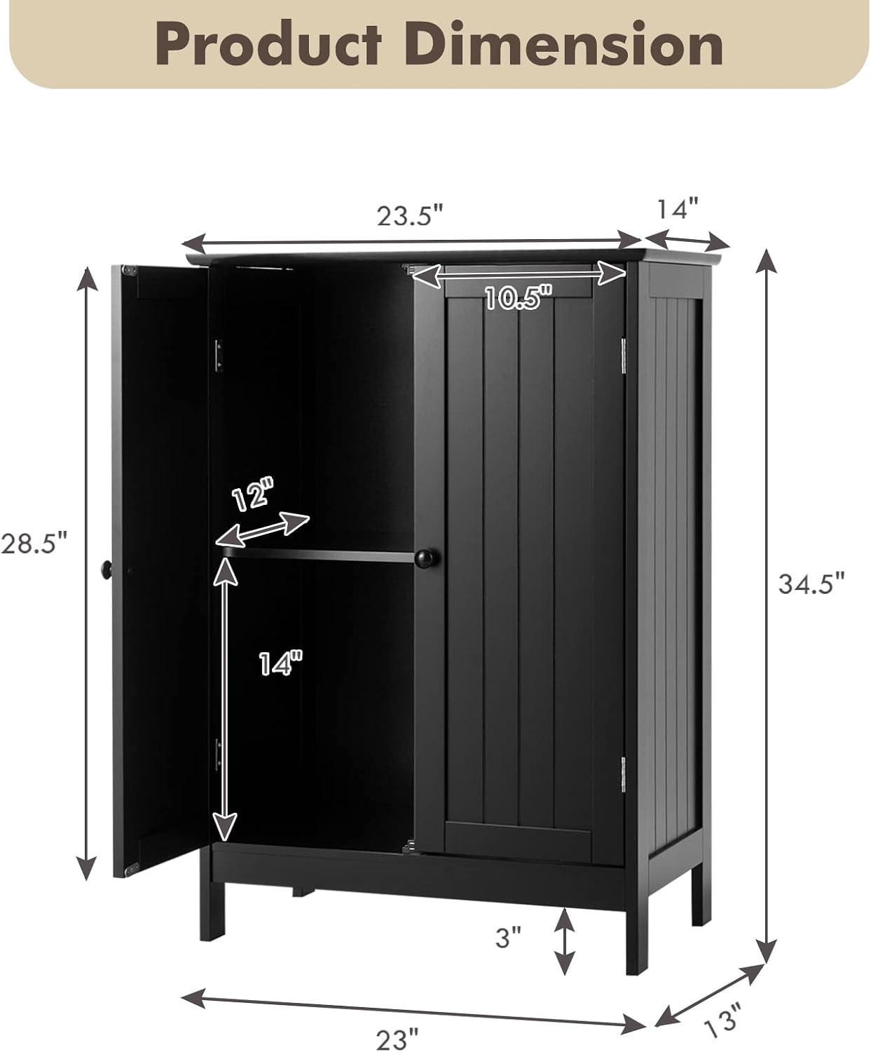 GLACER Bathroom Floor Cabinet, Wooden Storage Cabinet (White)