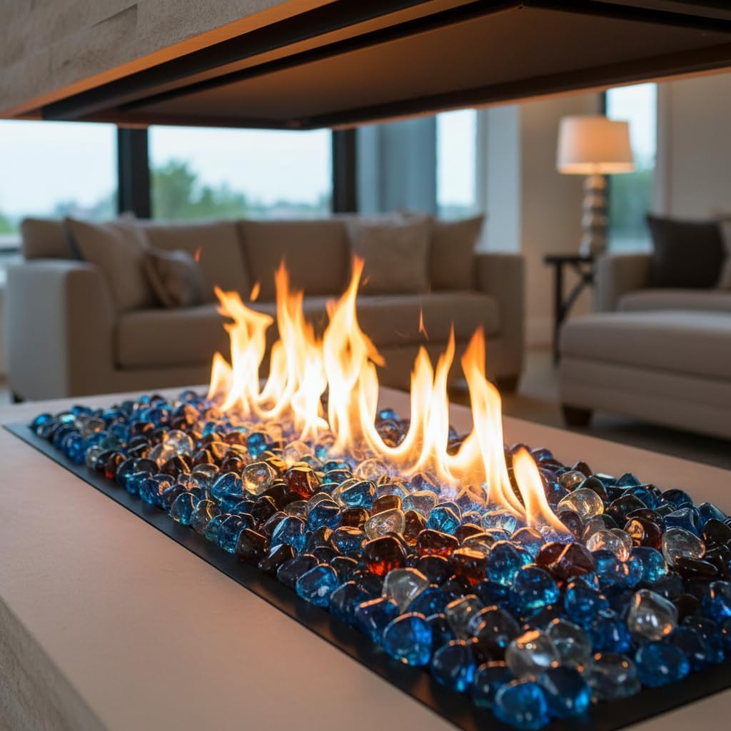 Mr. Fireglass 10 Pounds 1 Inch Diamond Fire Glass, High Luster Crystal Ice | Reflective Fire Pit Glass Rocks,10 lbs, For Propane & Natural Gas Fire Pits Table Fireplace & Lanscape