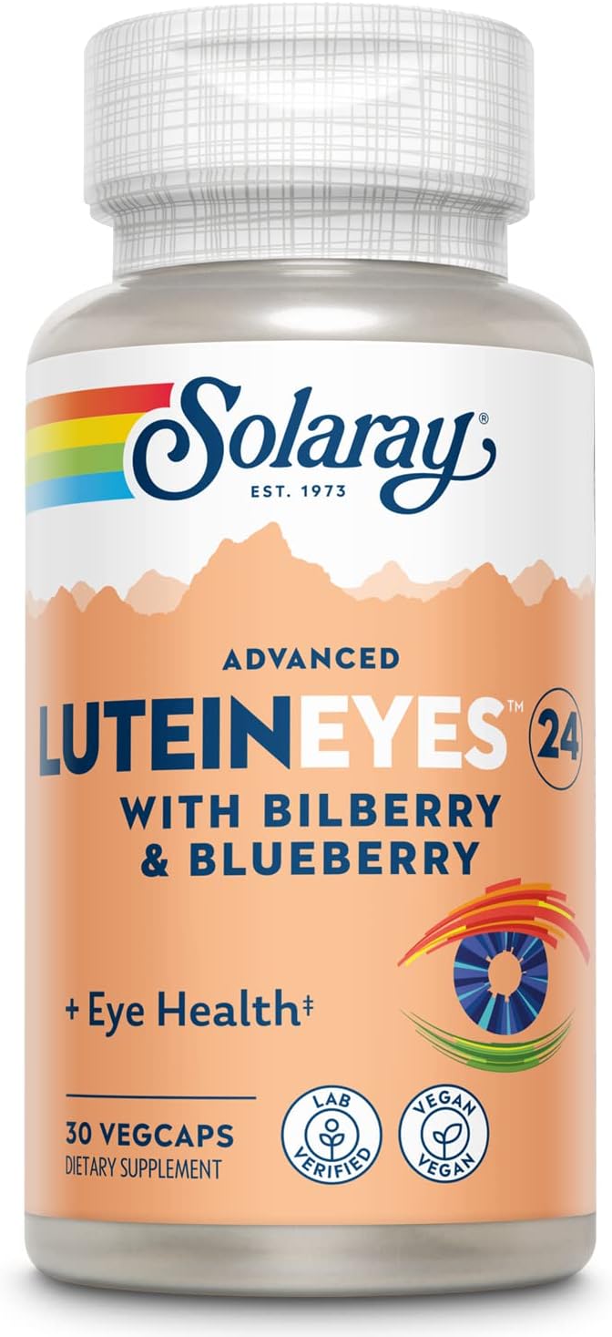 SOLARAY Advanced Lutein Eyes 24 mg, 30 VegCaps | Eye & Macular Health Support, Lutein, Zeaxanthin, Bilberry & Blueberry, 30 Servings