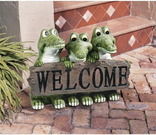 Design Toscano EU10544 Ragin' Cajun Crocodile Welcome Statue,Full Color 11.5"Wx7.5"Dx8"H