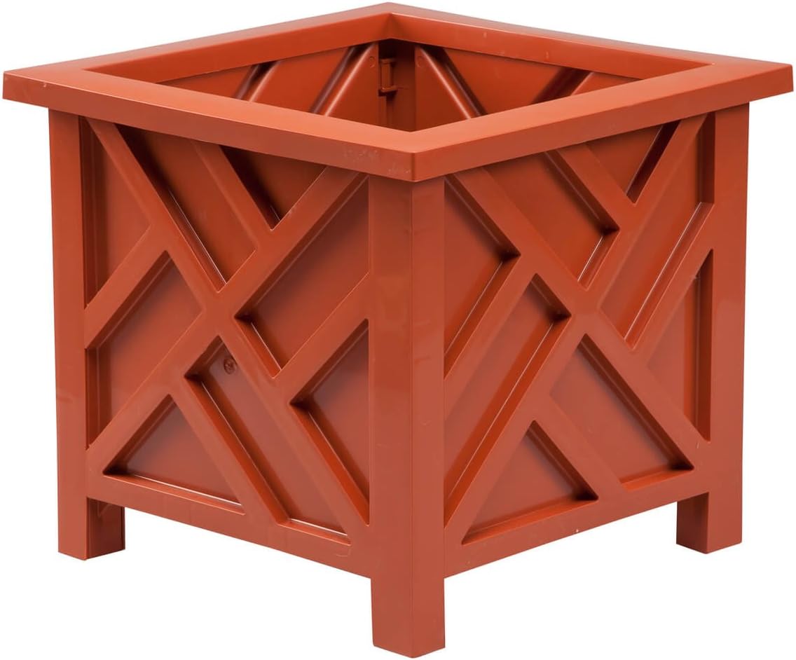 Miles Kimball Chippendale Planter Box, White - Plant Holder for Garden, | Patio and Lawn - 14 - -sq. x 13 - H Overall