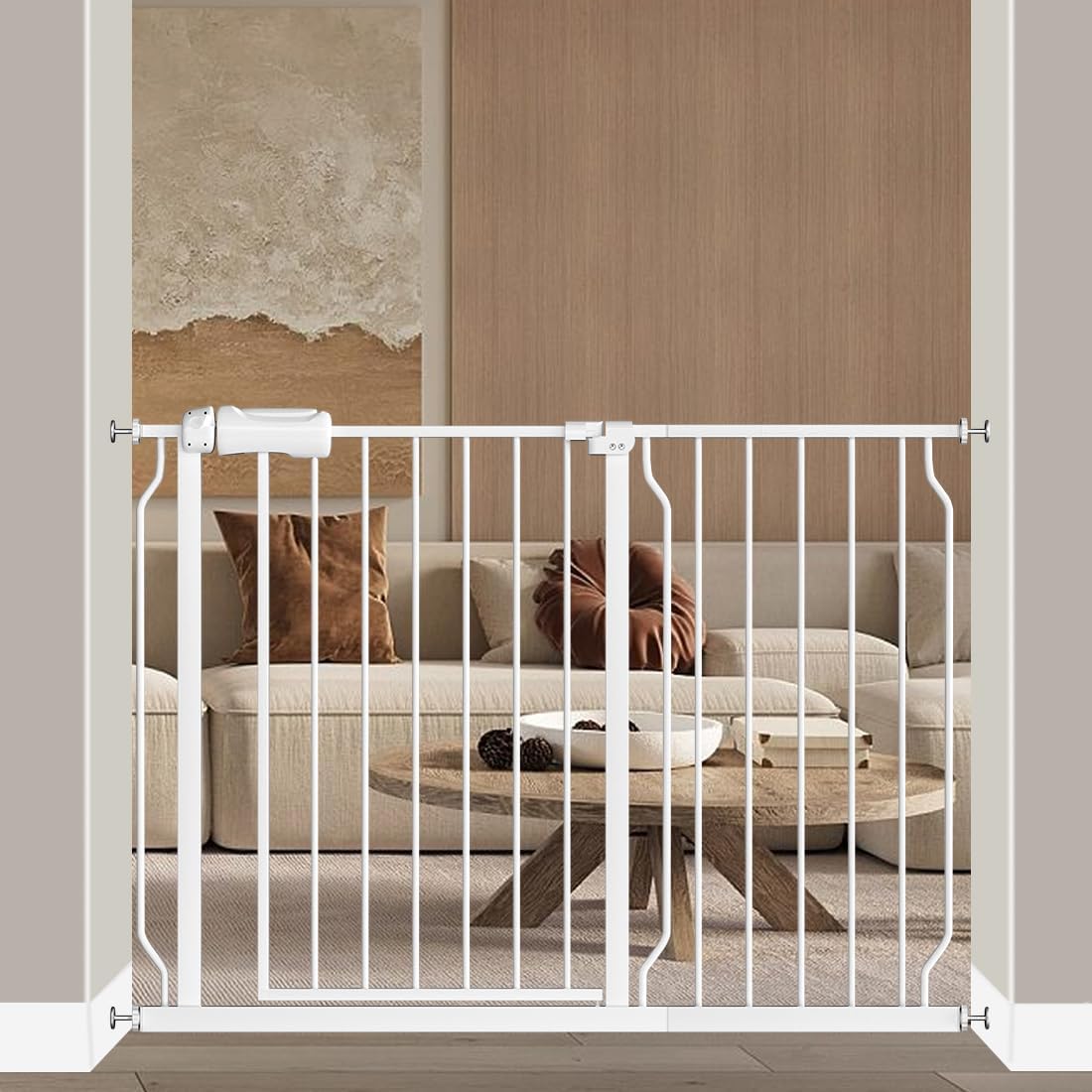 Fairy Baby Extra Wide Baby Gate for Doorways Auto Close Safety Gates for Bedroom, Fits 57.5 Inch to 62 Inch with Pressure Mounted Extention Kit, White | Pressure Mounted No Drill Pet Gate with Door, Heavy Duty Walk-Through Gate for Toddlers, Kids, Dogs,…