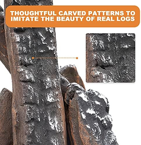 Skyflame 8 Small Piece Set of Ceramic Wood Logs for Fireplaces Fire Pits | Smokeless, Indoor Gas Inserts, Ventless & Vent Free