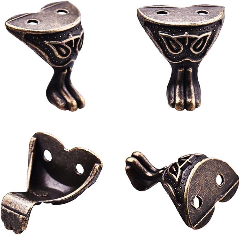 4Pcs Antique Brass Box Legs Feet Corner Protector Zinc Alloy Gift Box Jewelry Wood Case Decorative Feet Leg Metal Corner Protector Furniture Fittings