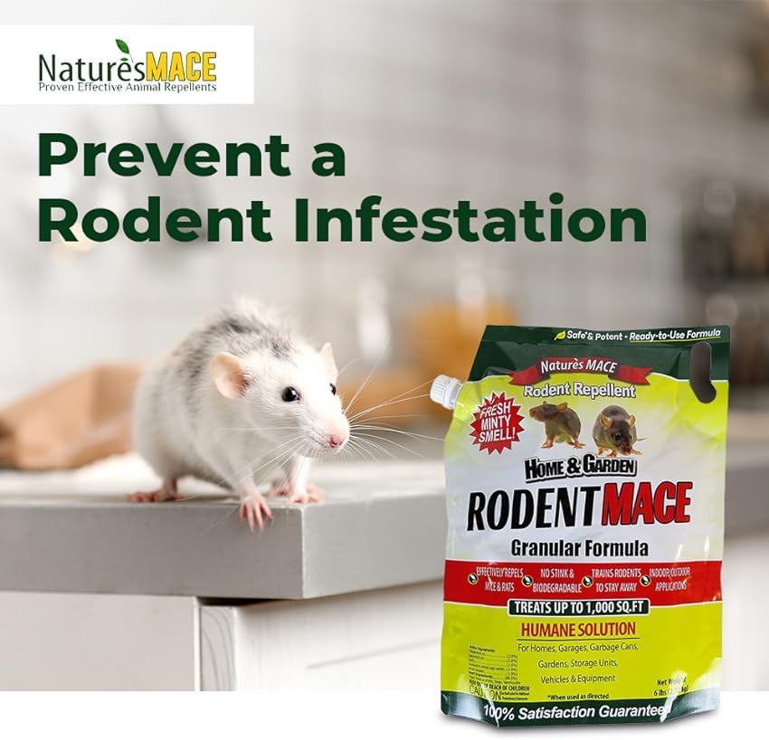 Nature’s MACE Rodent Repellent 22lb, Rodent Repellent Granules for Indoor & Outdoor, Mouse and Rat Prevention, for Garage, Attic, Kitchen, Car, Peppermint Oil Blend, Safe to Use, Covers 4,400 Sq Ft