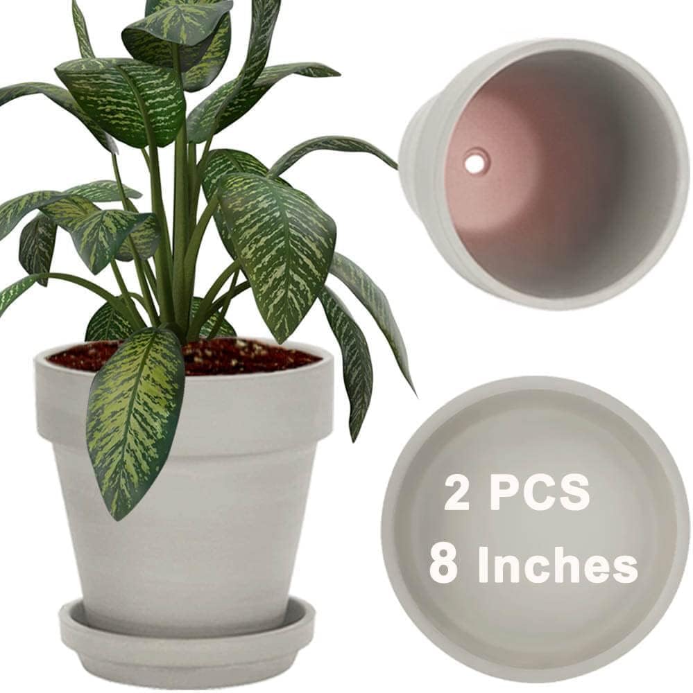 vensovo 8 Inch Clay Pot for Plant with Saucer - 2 Pack Large Terra Cotta Plant Pot with Drainage Hole, Clay Planters Pot