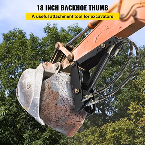 Vevor 18" Hydraulic Backhoe Thumb, 1/2" Thickness Heavy Duty Excavator Thumb, Black Steel Weld On Thumb Attachments with Hydraulic Cylinder