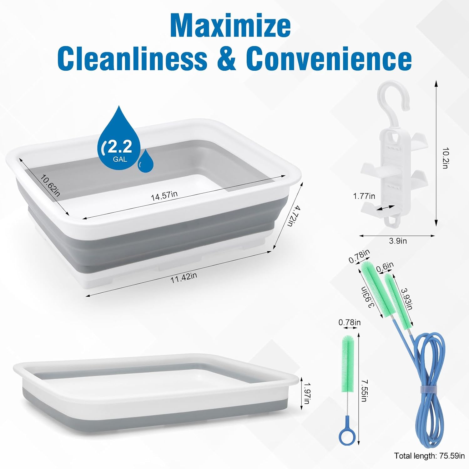 9 Pack CPAP Cleaning Kit for Hose & Mask, with Speed Control Hose Dryer, Collapsible Wash Basin & Hose Hanger, 7ft Cleaning Brush, CPAP Cleaning Supplies with Storage Bag, for 22mm & 15mm Tube