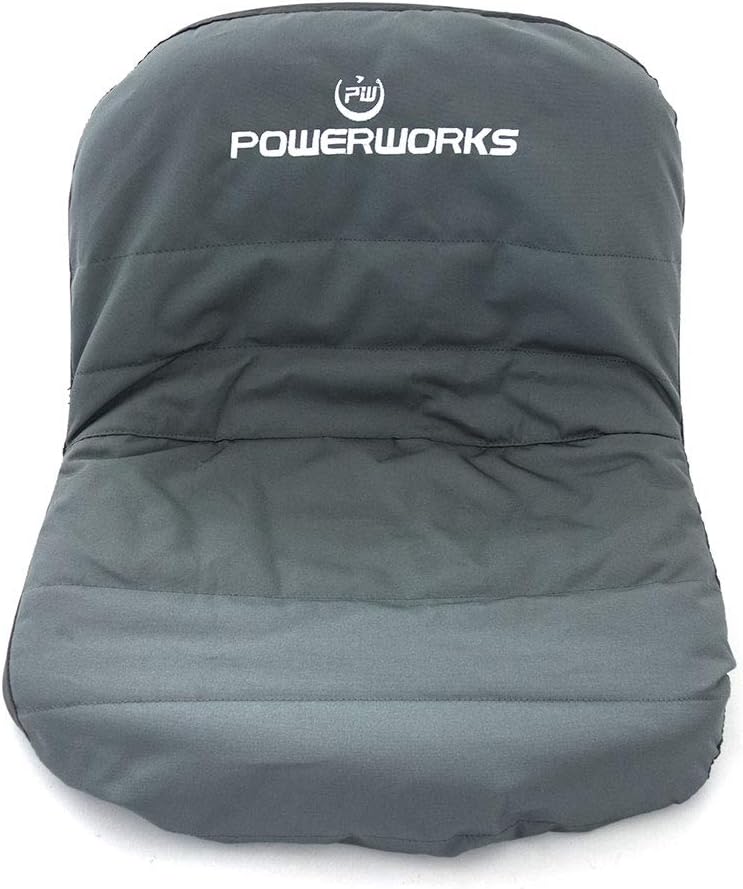 POWERWORKS Weatherproof Deluxe Riding Lawn Mower Seat Cover, Medium, Black | For Seats 12.4-14.1" High, 600D Oxford Cloth, Storage Pockets