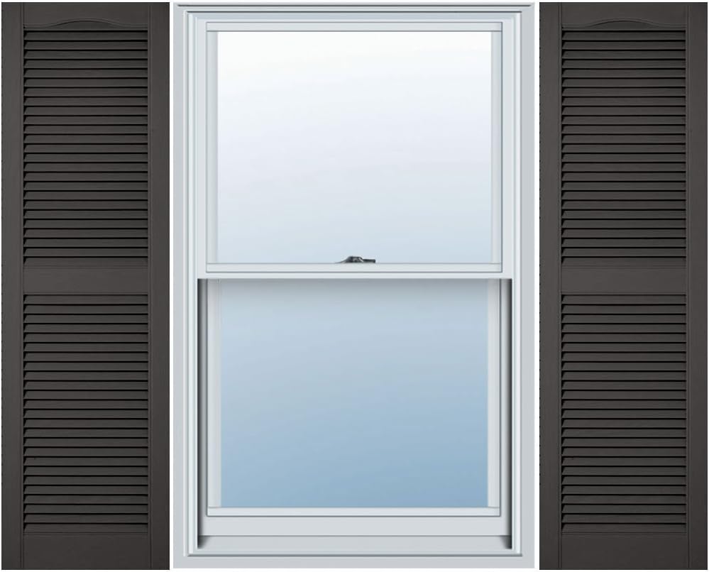 Mid America 00011455002 Standard Size Cathedral Top Center Mullion, Open Louver Vinyl Shutter, w/Installation Shutter-Lok's & Matching Screws (Per Pair), 002, 14 1/2"W x 55"H, Black