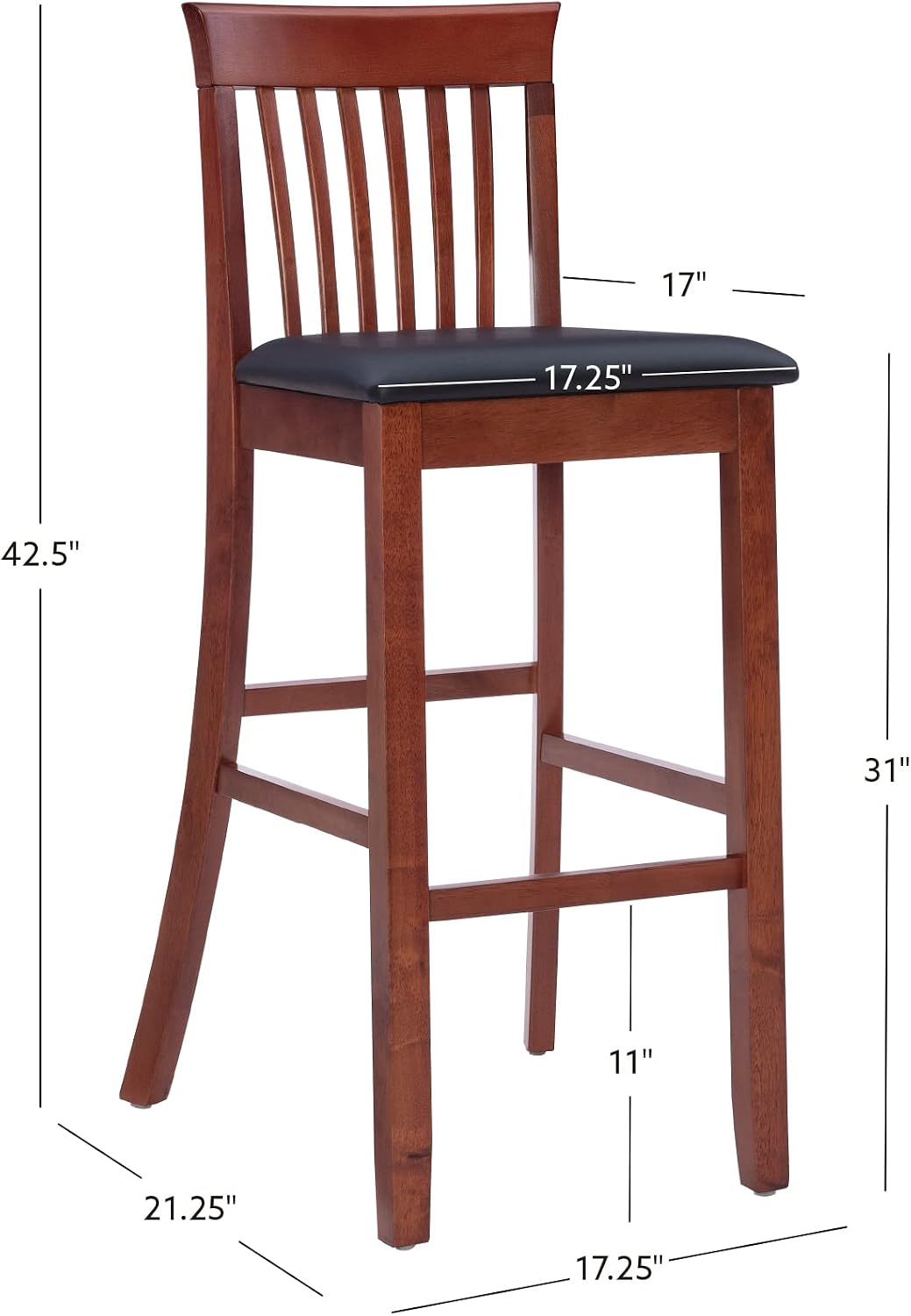 Linon Torino Collection Craftsman Counter Stool, 17.25"W x 19.5"D x 37"H, Black