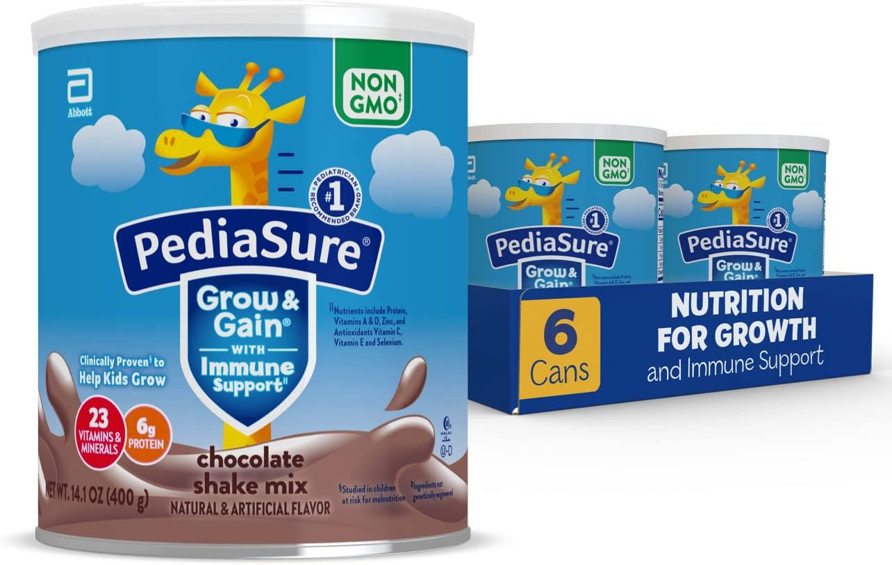 PediaSure Grow & Gain Shake Mix, 6g Protein, Vanilla, 14.1 oz Can, 3pk | 24 Servings, Great-Tasting Nutritional Shake Mix with Immune Support for Kids, 23 Vitamins & Minerals, Non-GMO & Gluten-Free