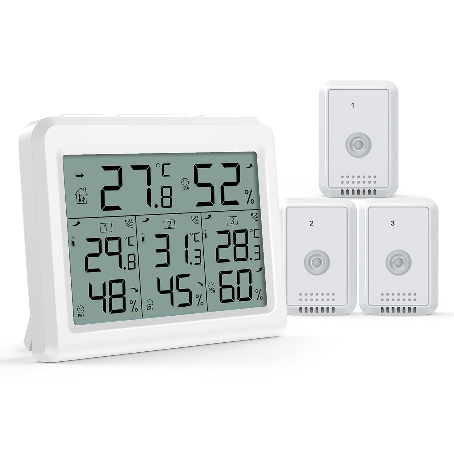 AMIR Indoor Outdoor Thermometer, 3 Channels Digital Hygrometer Thermometer with 3 Sensor, Temperature Humidity Monitor with LCD Display